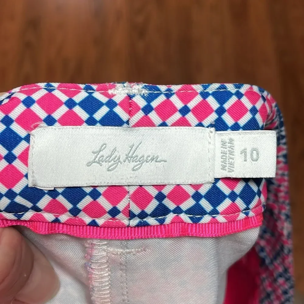 Lady Hagen Golf Shorts, Pink, Blue geometrical design, 10